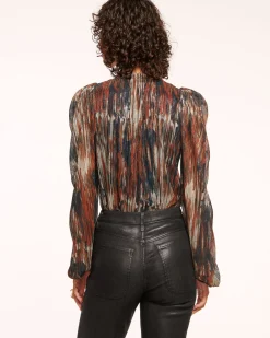 Ramy Brook Sukie V-Neck Puff Sleeve Blouse Saddleknit Best