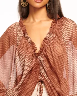 Ramy Brook Susanna Ruched V-Neck Blouse Saddlegeo New