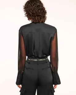 Ramy Brook Tiah Sheer Button Down Top Black Fashion