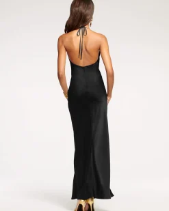 Ramy Brook Valentina Plunging Halter Gown Black Clearance