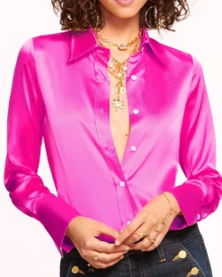 Ramy Brook Victoria Silk Button Down Blouse Sandstone Fashion