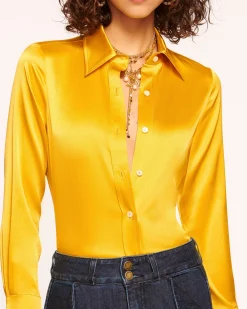 Ramy Brook Victoria Silk Button Down Blouse Sandstone Fashion