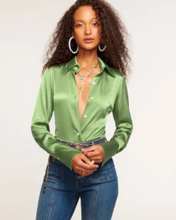Ramy Brook Victoria Silk Button Down Blouse Sandstone Fashion