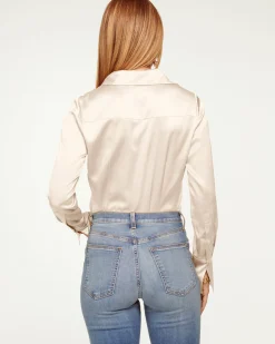 Ramy Brook Victoria Silk Button Down Blouse Sandstone Fashion