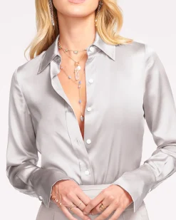 Ramy Brook Victoria Silk Button Down Blouse Sandstone Fashion