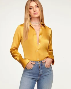 Ramy Brook Victoria Silk Button Down Blouse Sandstone Fashion