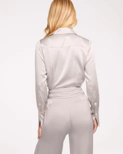 Ramy Brook Victoria Silk Button Down Blouse Sandstone Fashion