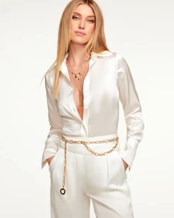 Ramy Brook Victoria Silk Button Down Blouse Sandstone Fashion