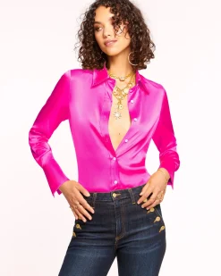 Ramy Brook Victoria Silk Button Down Blouse Sandstone Fashion