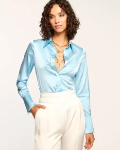 Ramy Brook Victoria Silk Button Down Blouse Discount