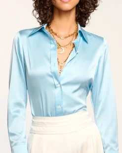 Ramy Brook Victoria Silk Button Down Blouse Discount
