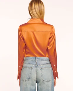 Ramy Brook Victoria Silk Button Down Blouse Discount