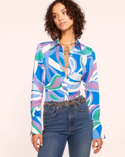 Ramy Brook Victoria Silk Button Down Blouse Discount