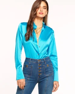 Ramy Brook Victoria Silk Button Down Blouse Discount