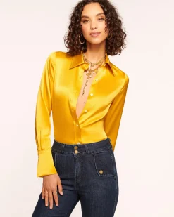 Ramy Brook Victoria Silk Button Down Blouse Discount