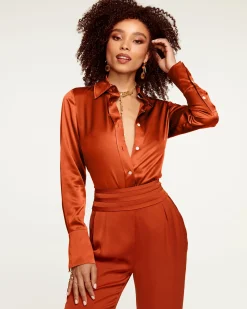 Ramy Brook Victoria Silk Button Down Blouse Discount