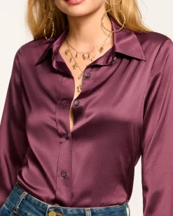 Ramy Brook Victoria Silk Button Down Blouse Discount