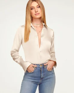 Ramy Brook Victoria Silk Button Down Blouse Discount