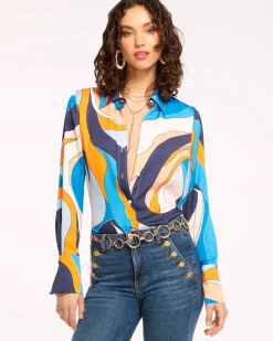 Ramy Brook Victoria Silk Button Down Blouse Discount