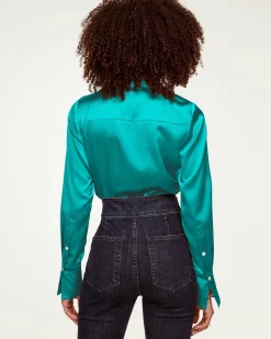 Ramy Brook Victoria Silk Button Down Blouse Discount
