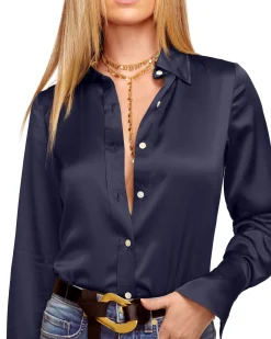 Ramy Brook Victoria Silk Button Down Blouse Discount