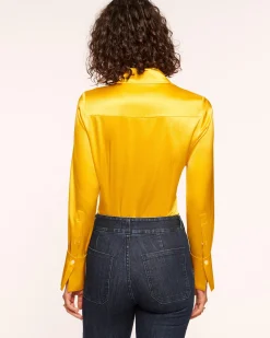 Ramy Brook Victoria Silk Button Down Blouse Discount