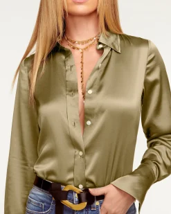 Ramy Brook Victoria Silk Button Down Blouse Discount