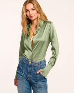 Ramy Brook Victoria Silk Button Down Blouse Discount