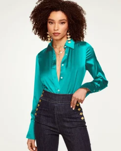 Ramy Brook Victoria Silk Button Down Blouse Discount