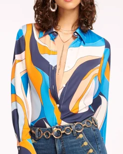 Ramy Brook Victoria Silk Button Down Blouse Discount