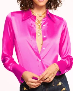 Ramy Brook Victoria Silk Button Down Blouse Discount