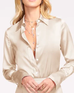 Ramy Brook Victoria Silk Button Down Blouse Discount