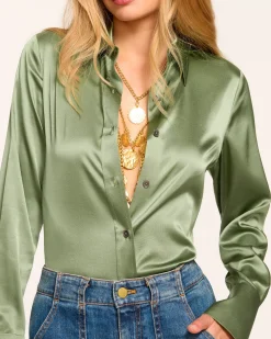 Ramy Brook Victoria Silk Button Down Blouse Discount