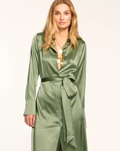 Ramy Brook Victoria Silk Button Down Midi Dress Fashion