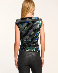 Ramy Brook Wallace Velvet V-Neck Ruched Tank Top Lapisfloral Clearance