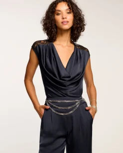 Ramy Brook Winston Cowl Neck Lace Top Navy Hot