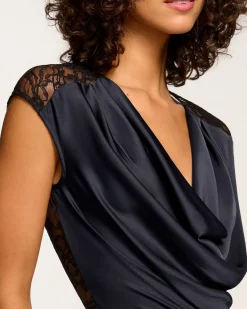 Ramy Brook Winston Cowl Neck Lace Top Navy Hot