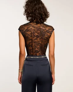 Ramy Brook Winston Cowl Neck Lace Top Navy Hot