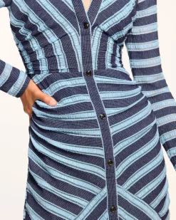 Ramy Brook Wyatt Button Down Knit Maxi Dress Bluestripe New