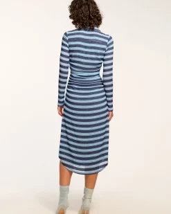 Ramy Brook Wyatt Button Down Knit Maxi Dress Bluestripe New