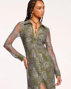 Ramy Brook Wyatt Button Down Mesh Maxi Dress Sagetartan Hot