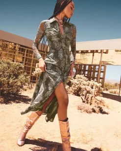 Ramy Brook Wyatt Button Down Mesh Maxi Dress Sagetartan Hot