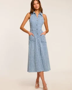 Ramy Brook Yesenia Textured Denim Midi Dress Texturedwash New