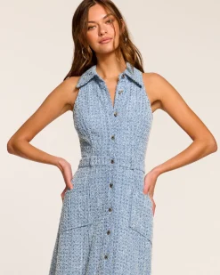 Ramy Brook Yesenia Textured Denim Midi Dress Texturedwash New