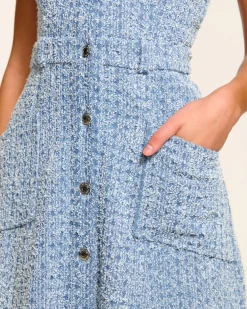 Ramy Brook Yesenia Textured Denim Midi Dress Texturedwash New